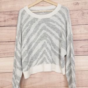 AMERICAN EAGLE WHITE GREY TIGER STRIPED PULLOVER‎ BAGGY SWEATER WOMENS SZ M